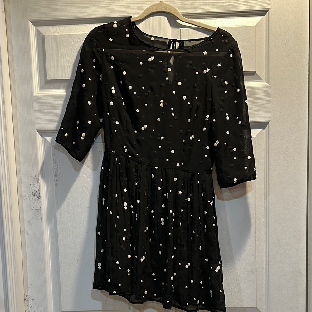 Snidel Black Chiffon Sheer Babydoll Dress Embroidered Stars 1/S kawaii
